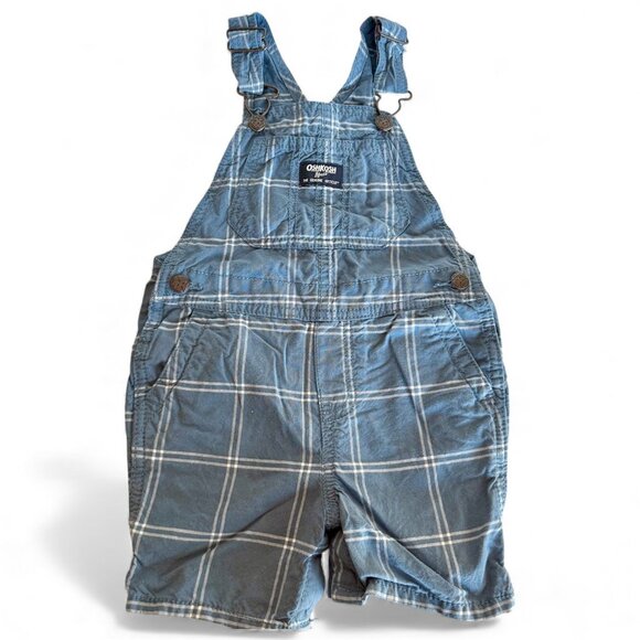 OshKosh B’gosh Blue Plaid Short Overalls 24M - Picture 1 of 10